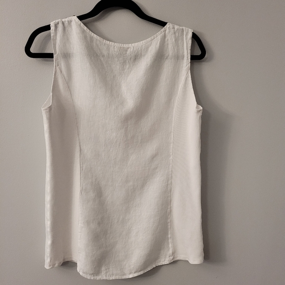 Italian Linen Tank Top Sz Lg Beaded Neck Soft Cotton Side Panels - Picture 3 of 8